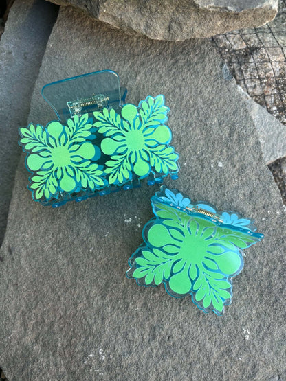 Large quilt claw clip, Aqua