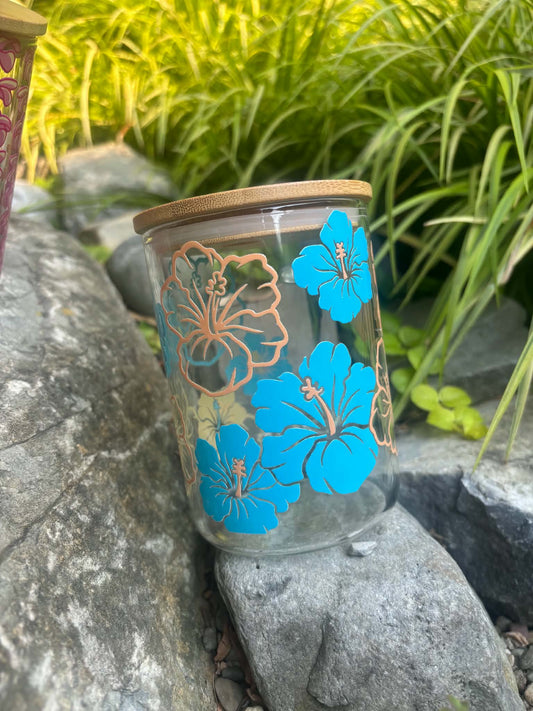 Blue and Orange Hibiscus, 17oz Mug