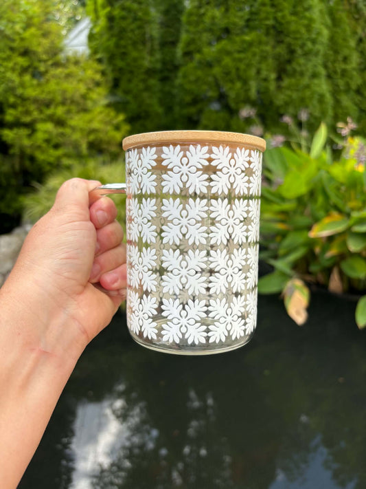 White Kuiki Quilt, Glass Mug