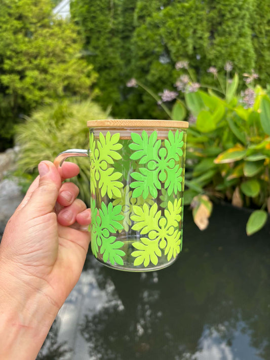 Large Green Kuiki print, Glass Mug