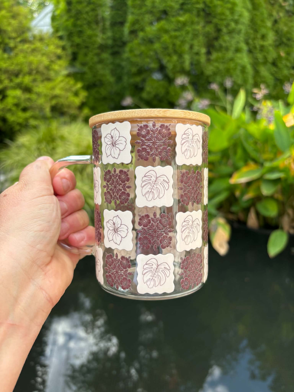 Hibiscus Block, Glass Mug
